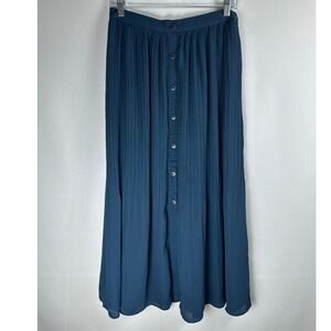 DR2 Pleated Button Front Skirt Women M Blue Chiffon Lined Boho‎ Romantic Classic